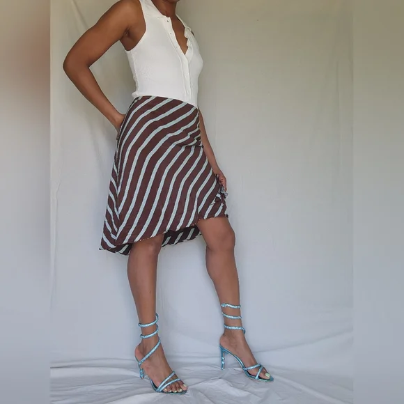 Sunny Leigh Baby blue and brown striped skirt - Picture 2 of 11